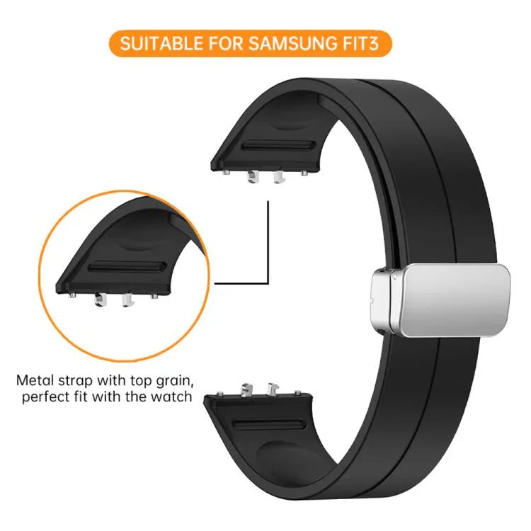 Dây đồng hồ silicone khóa gập nam châm màu bạc, Dành cho Samsung Galaxy Fit 3