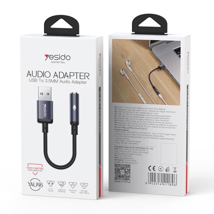 Bộ chuyển đổi âm thanh USB sang 3.5mm hợp kim nhôm Yesido YAU46, YAU46