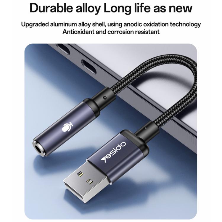 Bộ chuyển đổi âm thanh USB sang 3.5mm hợp kim nhôm Yesido YAU46, YAU46