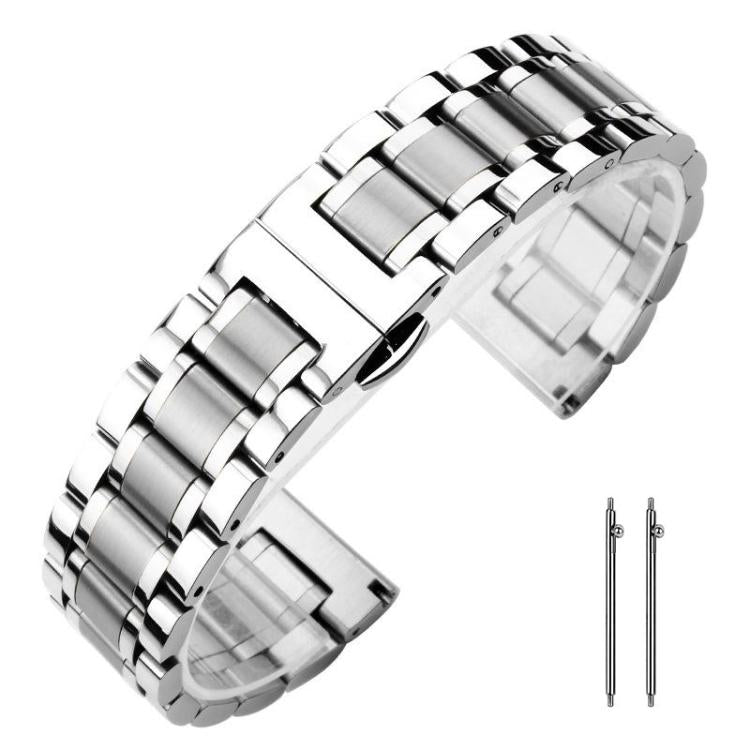 xDfind Five-bead Solid Stainless Steel Butterfly Buckle Watch Band, 14mm, 18mm, 20mm, 22mm