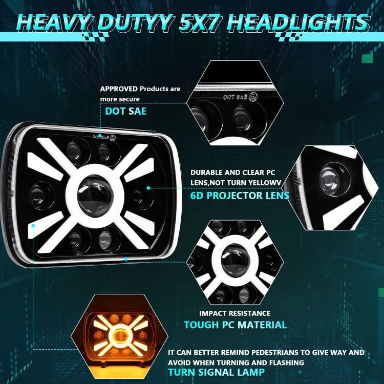 Y23 H4 7 inch Car Seven-bead Sun Style Square Modified Headlight for Jeep Wrangler, Y23