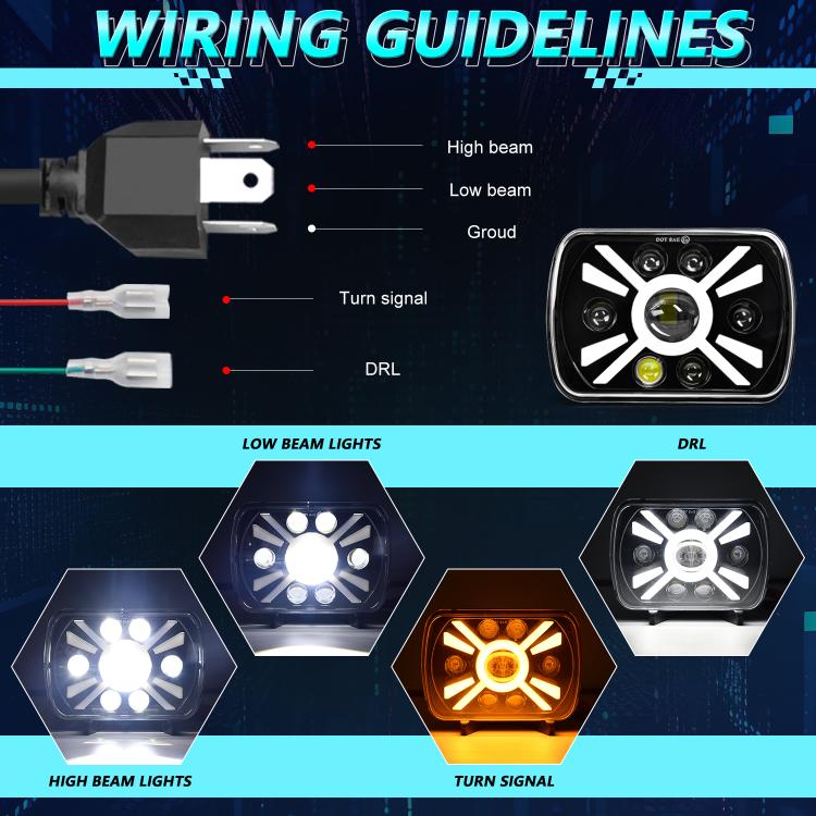 Y23 H4 7 inch Car Seven-bead Sun Style Square Modified Headlight for Jeep Wrangler, Y23
