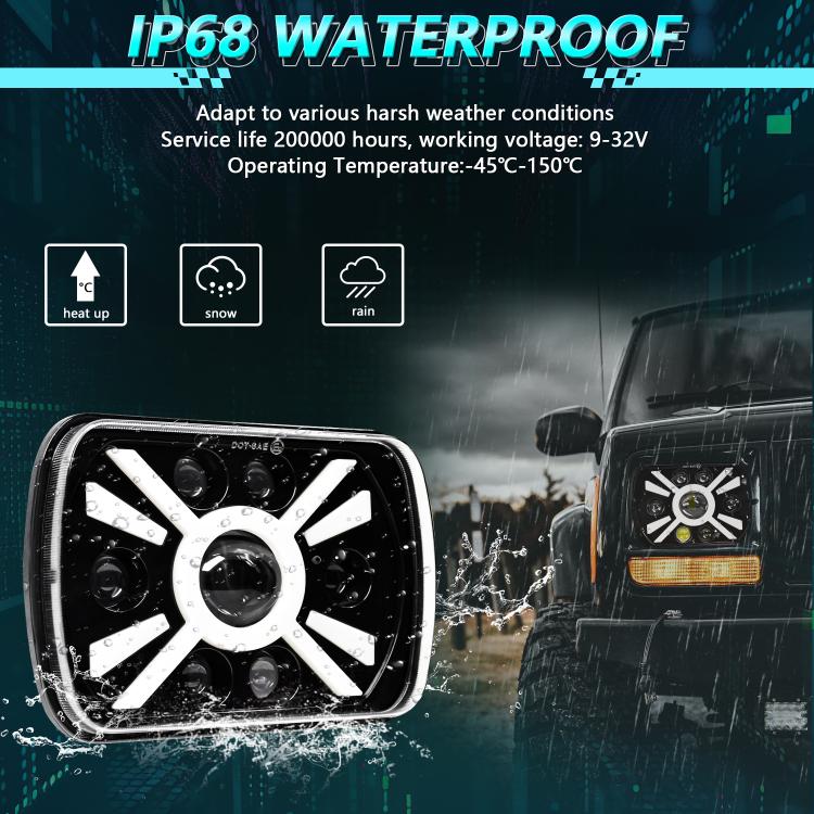 Y23 H4 7 inch Car Seven-bead Sun Style Square Modified Headlight for Jeep Wrangler, Y23