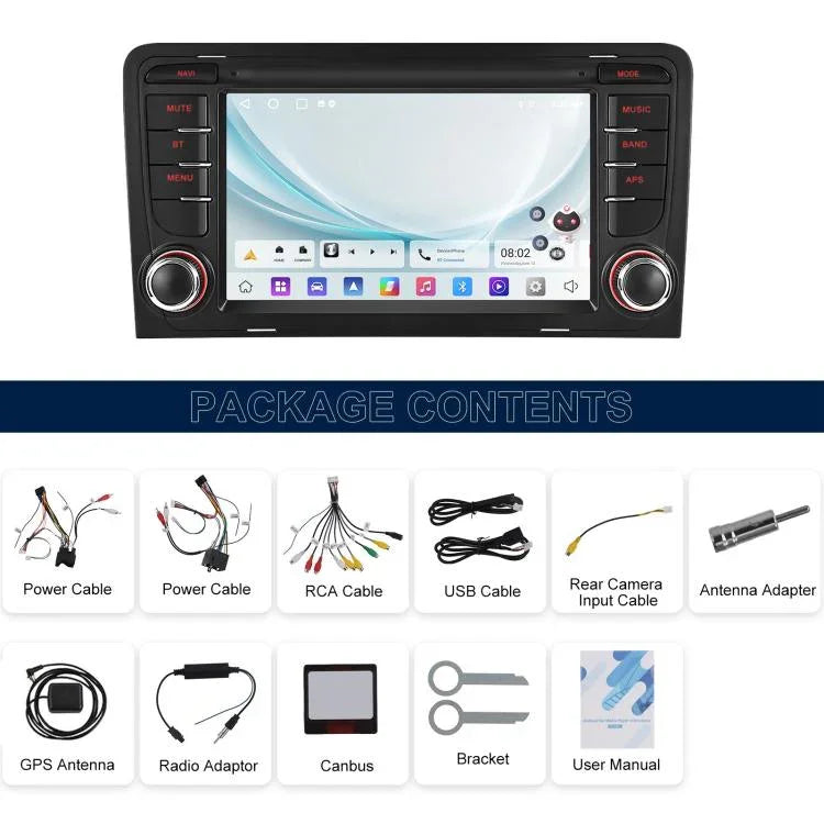 Dành cho Audi A3 8P 2003-2012 Android 15 màn hình cảm ứng 7 inch Trung tâm điều khiển thông minh GPS ô tô MP5, Chuẩn + AHD + Micro, Chuẩn