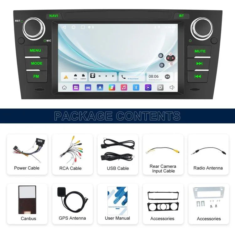 Dành cho BMW 3 Series E90 Android 15 màn hình cảm ứng 7 inch CarPlay ô tô Máy điều hướng tích hợp hình ảnh lùi, Chuẩn, Chuẩn + AHD + Micro