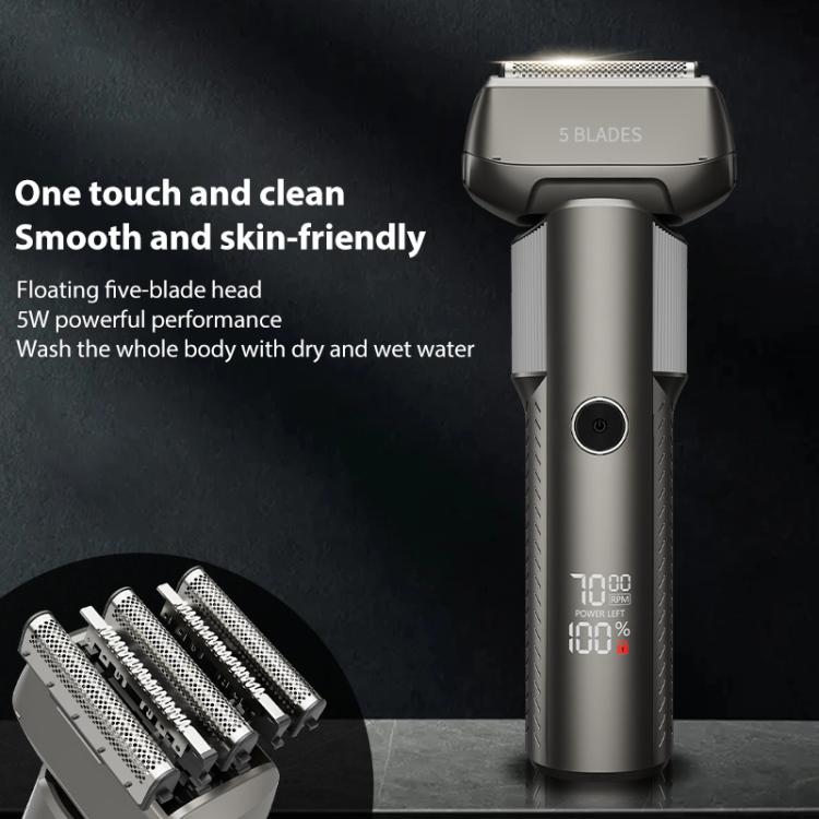 Máy cạo râu điện chuyển động tịnh tiến toàn thân 5 lưỡi có thể rửa được với màn hình LED kỹ thuật số