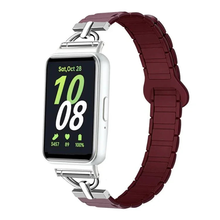 Dây đồng hồ silicone nam châm ba hạt hình chữ D, dành cho Samsung Galaxy Fit3