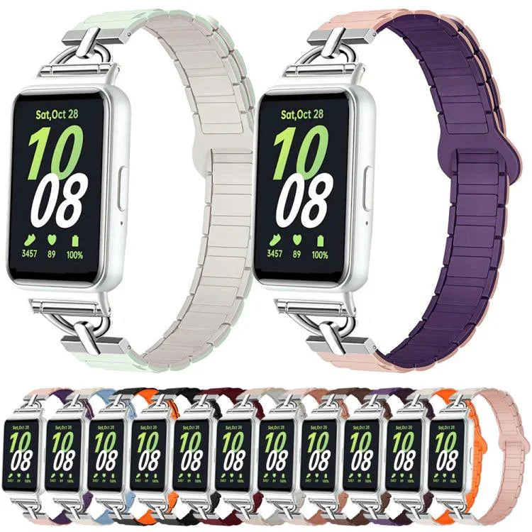 Dây đồng hồ silicone nam châm ba hạt hình chữ D, dành cho Samsung Galaxy Fit3