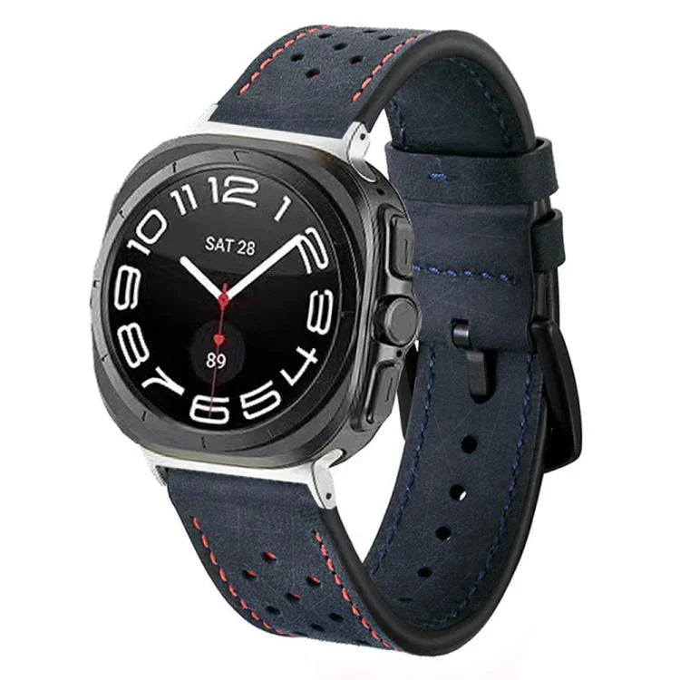 Dây đồng hồ da cổ điển có lỗ, dành cho Samsung Galaxy Watch Ultra 47mm / Ultra 2025