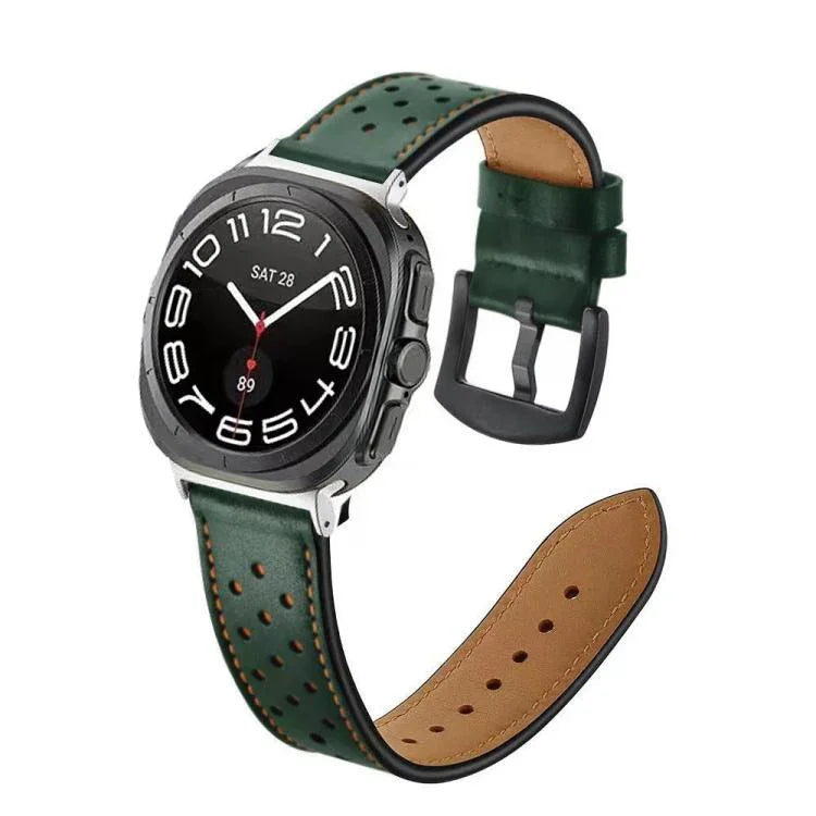 Dây đồng hồ da cổ điển có lỗ, dành cho Samsung Galaxy Watch Ultra 47mm / Ultra 2025