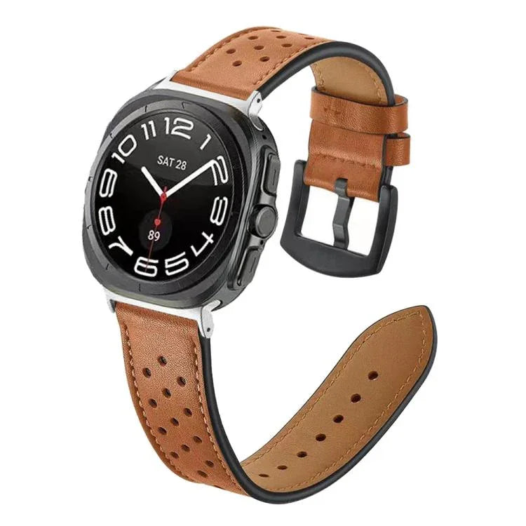 Dây đồng hồ da cổ điển có lỗ, dành cho Samsung Galaxy Watch Ultra 47mm / Ultra 2025