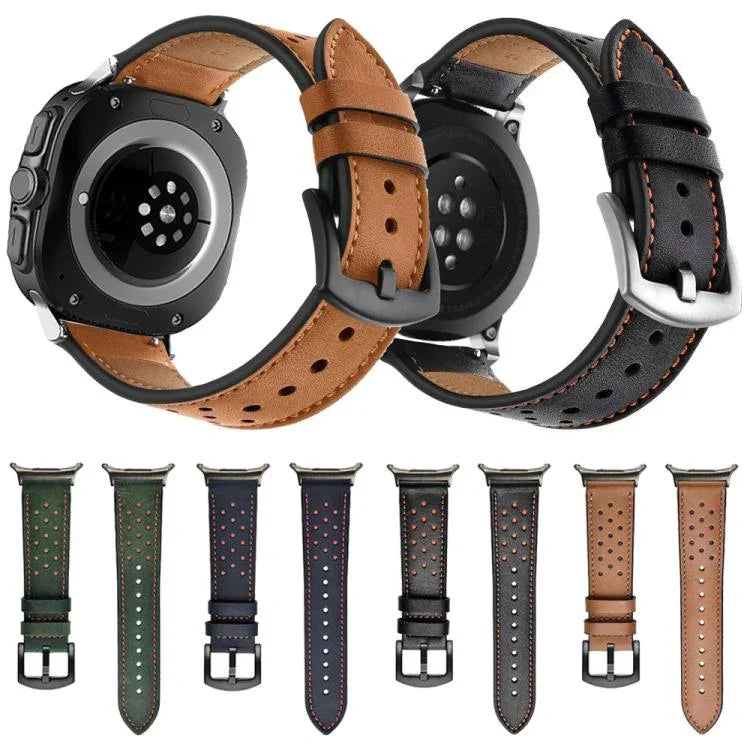 Dây đồng hồ da cổ điển có lỗ, dành cho Samsung Galaxy Watch Ultra 47mm / Ultra 2025