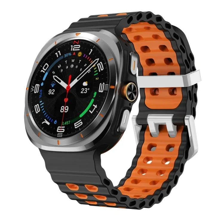 Dây đồng hồ silicone hai màu lỗ đôi khóa bạc Ocean, Dành cho Samsung Galaxy Watch Ultra / Ultra 2025