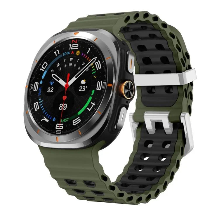 Dây đồng hồ silicone hai màu lỗ đôi khóa bạc Ocean, Dành cho Samsung Galaxy Watch Ultra / Ultra 2025