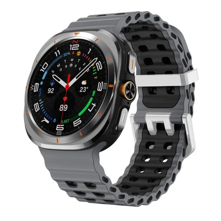 Dây đồng hồ silicone hai màu lỗ đôi khóa bạc Ocean, Dành cho Samsung Galaxy Watch Ultra / Ultra 2025
