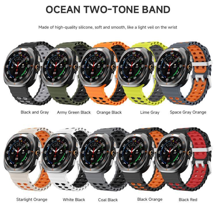 Dây đồng hồ silicone hai màu lỗ đôi khóa bạc Ocean, Dành cho Samsung Galaxy Watch Ultra / Ultra 2025