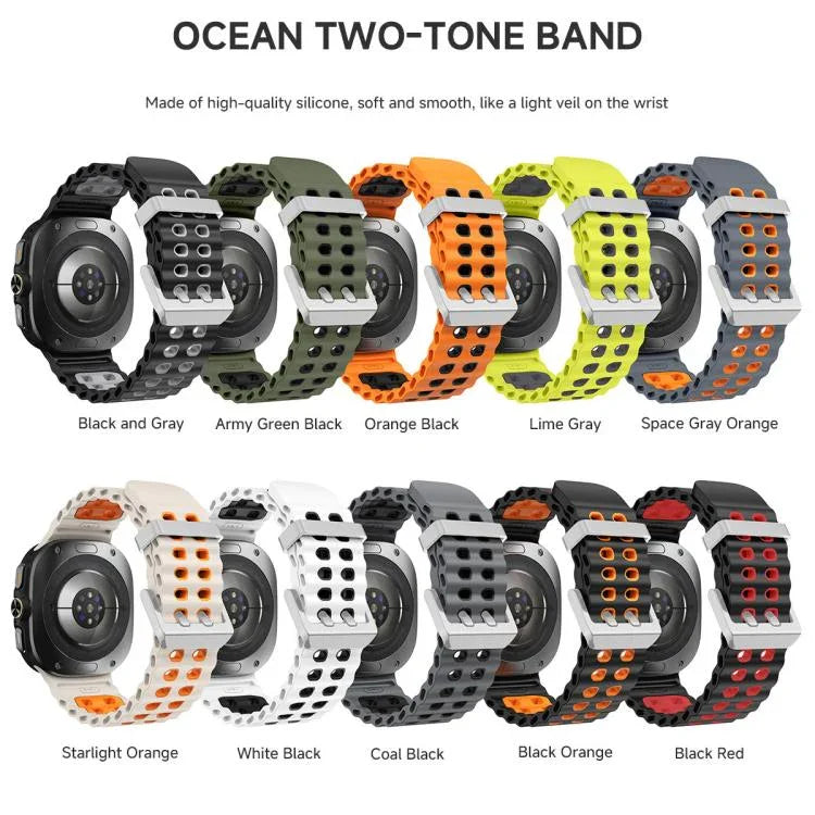 Dây đồng hồ silicone hai màu lỗ đôi khóa bạc Ocean, Dành cho Samsung Galaxy Watch Ultra / Ultra 2025