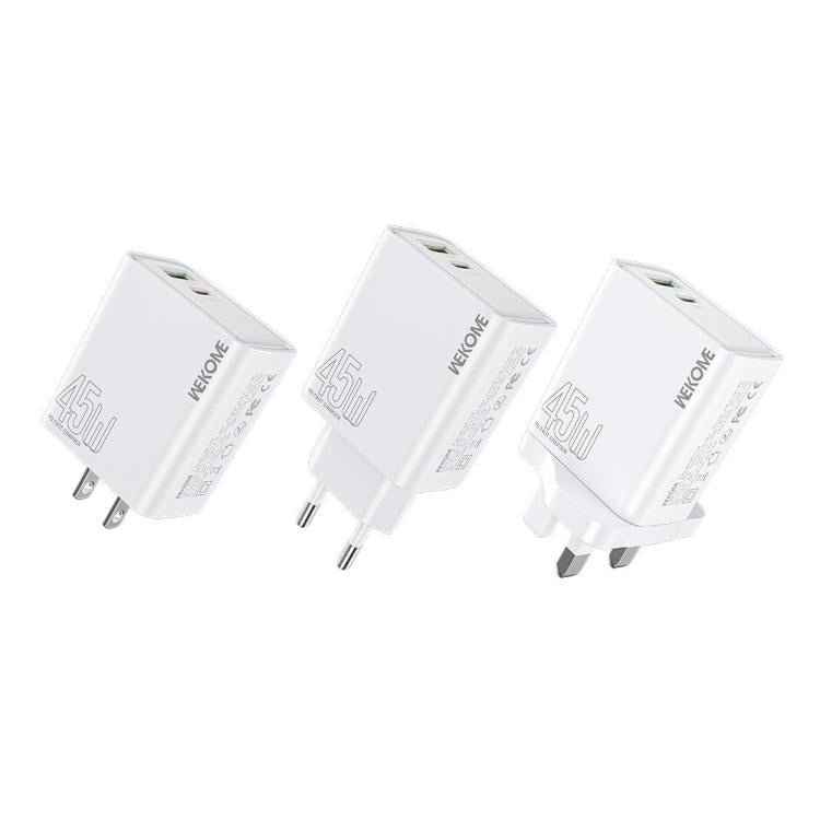 WK WP-U64 Sạc nhanh Kinkong Flash Charge 45W cổng USB+Type-C, phích cắm EU, phích cắm UK, phích cắm US
