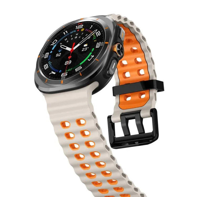 Dây đồng hồ silicone hai hàng lỗ hai màu xDfind Black Buckle Ocean, Dành cho Samsung Galaxy Watch Ultra 47mm / Ultra 2025, Dành cho Samsung Galaxy Watch8 / 8 Classic