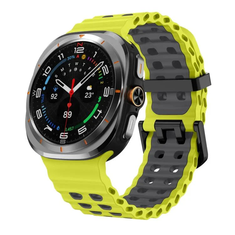 Dây đồng hồ silicone hai hàng lỗ hai màu xDfind Black Buckle Ocean, Dành cho Samsung Galaxy Watch Ultra 47mm / Ultra 2025, Dành cho Samsung Galaxy Watch8 / 8 Classic
