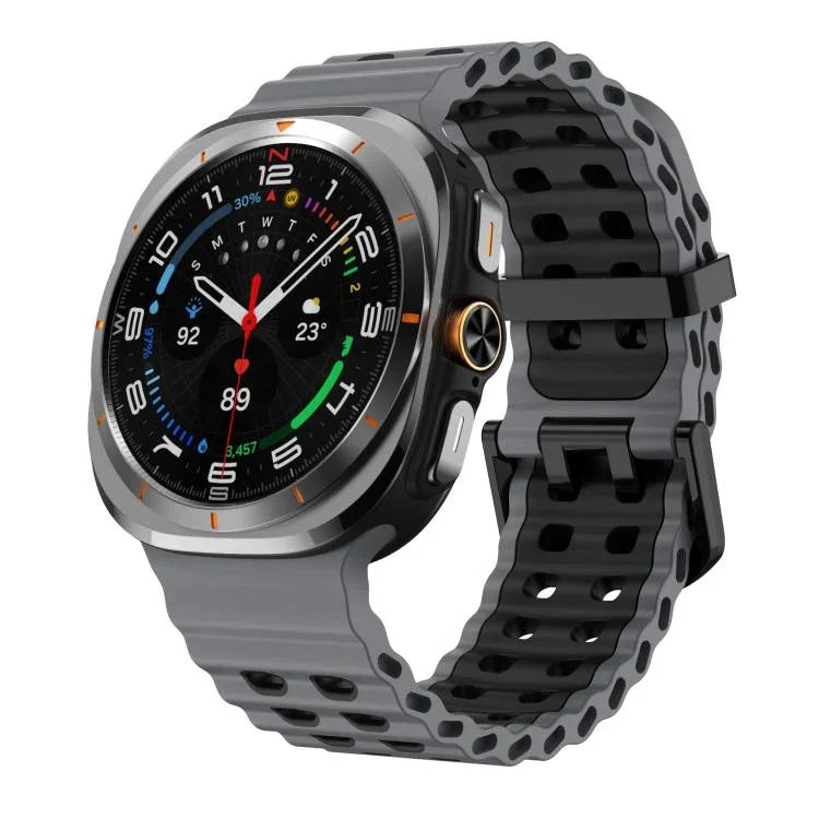 Dây đồng hồ silicone hai hàng lỗ hai màu xDfind Black Buckle Ocean, Dành cho Samsung Galaxy Watch Ultra 47mm / Ultra 2025, Dành cho Samsung Galaxy Watch8 / 8 Classic