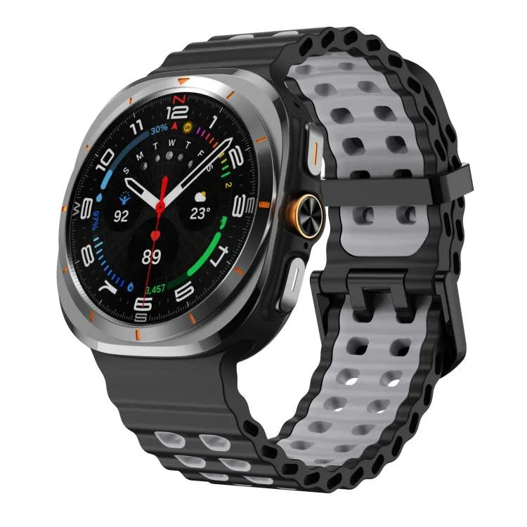 Dây đồng hồ silicone hai hàng lỗ hai màu xDfind Black Buckle Ocean, Dành cho Samsung Galaxy Watch Ultra 47mm / Ultra 2025, Dành cho Samsung Galaxy Watch8 / 8 Classic
