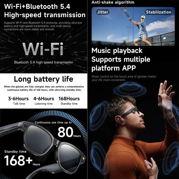 Kính thông minh L801 với camera HD 8MP quay video truyền WiFi trợ lý giọng nói AI tai nghe đeo thông minh