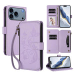 Ví da ốp lưng điện thoại Butterfly Love Flower nhiều thẻ có khóa kéo, dành cho iPhone 17e / 16e, iPhone 17 Pro Max, iPhone 17 Pro, iPhone 17, iPhone Air, iPhone 16 Pro Max