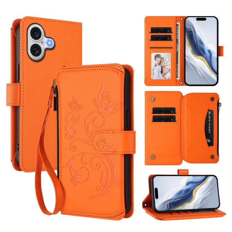 Ví da ốp lưng điện thoại Butterfly Love Flower nhiều thẻ có khóa kéo, dành cho iPhone 17e / 16e, iPhone 17 Pro Max, iPhone 17 Pro, iPhone 17, iPhone Air, iPhone 16 Pro Max