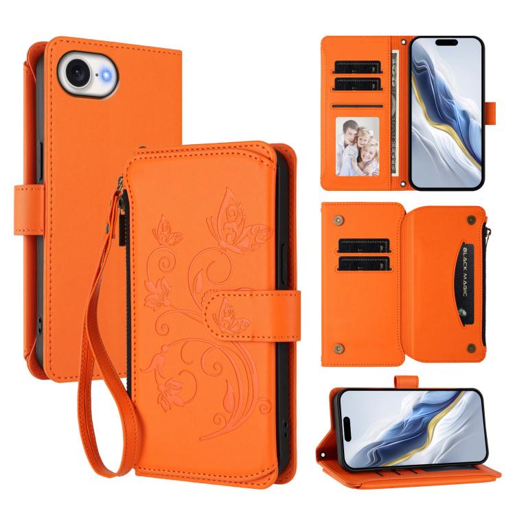 Ví da ốp lưng điện thoại Butterfly Love Flower nhiều thẻ có khóa kéo, dành cho iPhone 17e / 16e, iPhone 17 Pro Max, iPhone 17 Pro, iPhone 17, iPhone Air, iPhone 16 Pro Max