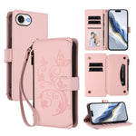 Ví da ốp lưng điện thoại Butterfly Love Flower nhiều thẻ có khóa kéo, dành cho iPhone 17e / 16e, iPhone 17 Pro Max, iPhone 17 Pro, iPhone 17, iPhone Air, iPhone 16 Pro Max