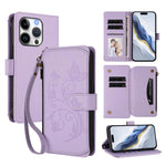 Ví da ốp lưng điện thoại Butterfly Love Flower nhiều thẻ có khóa kéo, dành cho iPhone 17e / 16e, iPhone 17 Pro Max, iPhone 17 Pro, iPhone 17, iPhone Air, iPhone 16 Pro Max