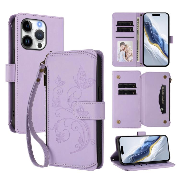 Ví da ốp lưng điện thoại Butterfly Love Flower nhiều thẻ có khóa kéo, dành cho iPhone 16 Pro, iPhone 16 Plus, iPhone 16, iPhone 15 Pro Max, iPhone 15 Pro, iPhone 15 Plus