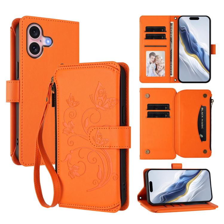 Ví da ốp lưng điện thoại Butterfly Love Flower nhiều thẻ có khóa kéo, dành cho iPhone 16 Pro, iPhone 16 Plus, iPhone 16, iPhone 15 Pro Max, iPhone 15 Pro, iPhone 15 Plus