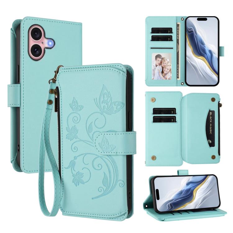 Ví da ốp lưng điện thoại Butterfly Love Flower nhiều thẻ có khóa kéo, dành cho iPhone 16 Pro, iPhone 16 Plus, iPhone 16, iPhone 15 Pro Max, iPhone 15 Pro, iPhone 15 Plus
