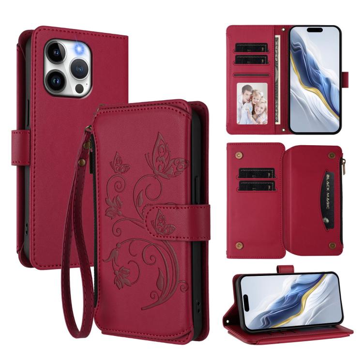 Ví da ốp lưng điện thoại Butterfly Love Flower nhiều thẻ có khóa kéo, dành cho iPhone 16 Pro, iPhone 16 Plus, iPhone 16, iPhone 15 Pro Max, iPhone 15 Pro, iPhone 15 Plus