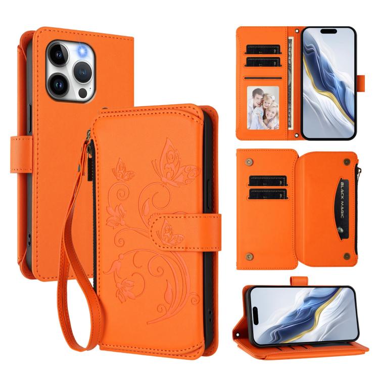 Ví da ốp lưng điện thoại Butterfly Love Flower nhiều thẻ có khóa kéo, dành cho iPhone 16 Pro, iPhone 16 Plus, iPhone 16, iPhone 15 Pro Max, iPhone 15 Pro, iPhone 15 Plus