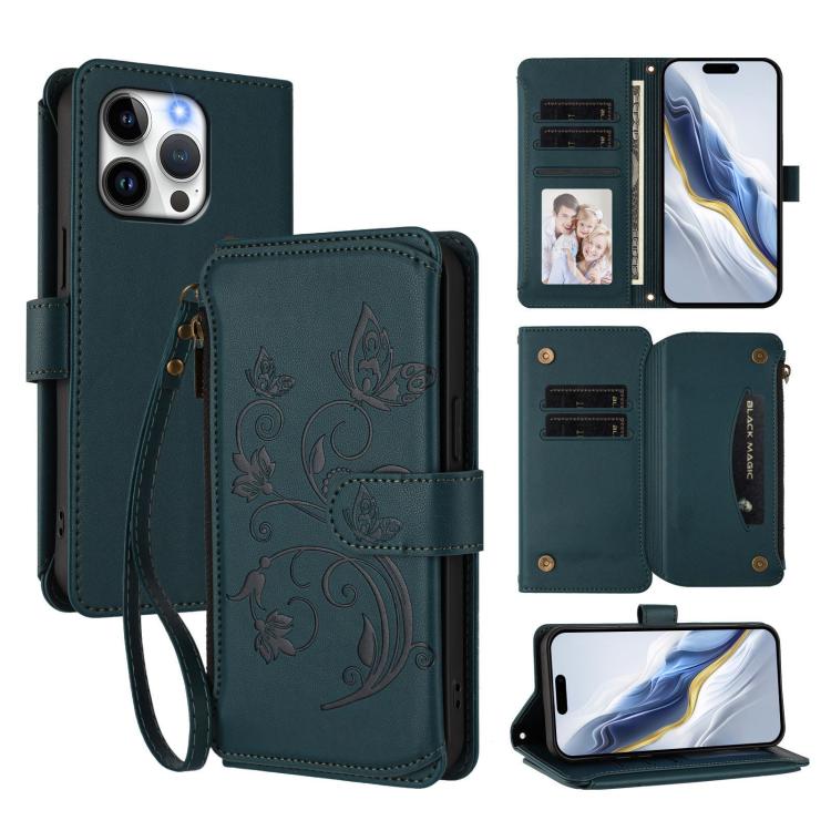 Ví da ốp lưng điện thoại Butterfly Love Flower nhiều thẻ có khóa kéo, dành cho iPhone 16 Pro, iPhone 16 Plus, iPhone 16, iPhone 15 Pro Max, iPhone 15 Pro, iPhone 15 Plus