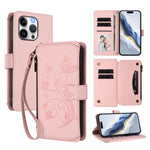 Ví da ốp lưng điện thoại Butterfly Love Flower nhiều thẻ có khóa kéo, dành cho iPhone 16 Pro, iPhone 16 Plus, iPhone 16, iPhone 15 Pro Max, iPhone 15 Pro, iPhone 15 Plus