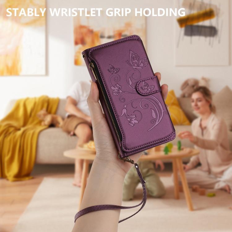 Ốp lưng điện thoại ví da có khóa kéo đa thẻ họa tiết hoa tình yêu bướm, dành cho iPhone 15, iPhone 14 Plus, iPhone 14 / 13, iPhone 14 Pro, iPhone 14 Pro Max, iPhone 7 / 8 / SE 2022