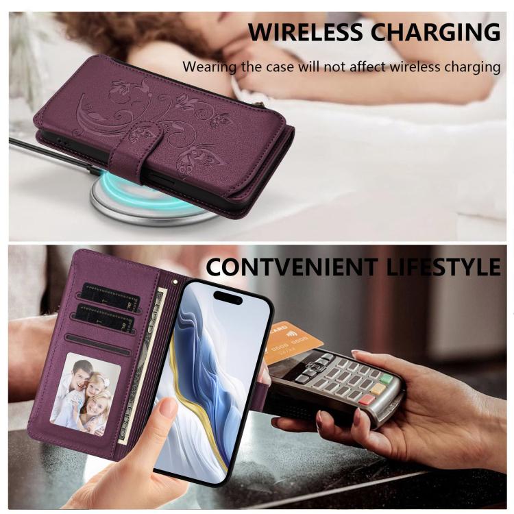 Ốp lưng điện thoại ví da có khóa kéo đa thẻ họa tiết hoa tình yêu bướm, dành cho iPhone 15, iPhone 14 Plus, iPhone 14 / 13, iPhone 14 Pro, iPhone 14 Pro Max, iPhone 7 / 8 / SE 2022