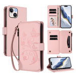Ốp lưng điện thoại ví da có khóa kéo đa thẻ họa tiết hoa tình yêu bướm, dành cho iPhone 15, iPhone 14 Plus, iPhone 14 / 13, iPhone 14 Pro, iPhone 14 Pro Max, iPhone 7 / 8 / SE 2022