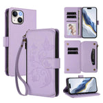 Ốp lưng điện thoại ví da có khóa kéo đa thẻ họa tiết hoa tình yêu bướm, dành cho iPhone 15, iPhone 14 Plus, iPhone 14 / 13, iPhone 14 Pro, iPhone 14 Pro Max, iPhone 7 / 8 / SE 2022