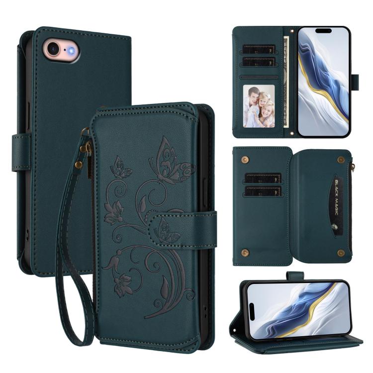 Ốp lưng điện thoại ví da có khóa kéo đa thẻ họa tiết hoa tình yêu bướm, dành cho iPhone 15, iPhone 14 Plus, iPhone 14 / 13, iPhone 14 Pro, iPhone 14 Pro Max, iPhone 7 / 8 / SE 2022