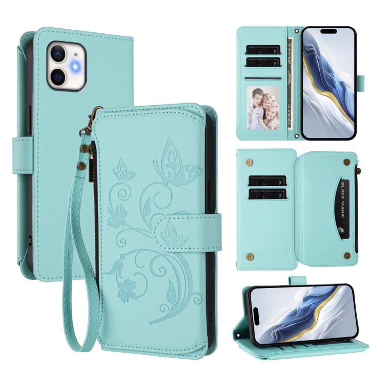 Ví da khóa kéo đa thẻ hoa tình yêu bướm, dành cho iPhone 11 Pro Max, dành cho iPhone 11, dành cho iPhone 11 Pro, dành cho iPhone X / XS, dành cho iPhone XR, dành cho iPhone XS Max