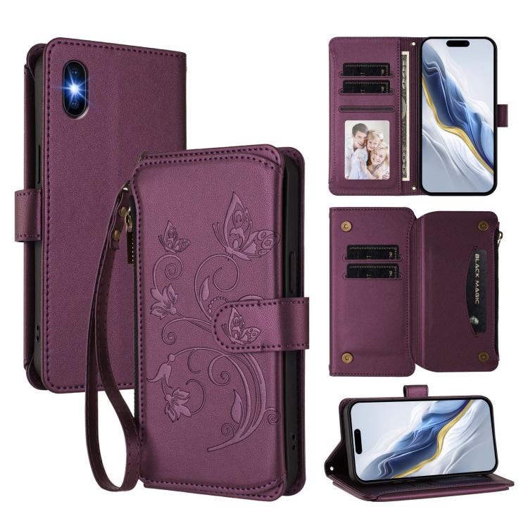 Ví da khóa kéo đa thẻ hoa tình yêu bướm, dành cho iPhone 11 Pro Max, dành cho iPhone 11, dành cho iPhone 11 Pro, dành cho iPhone X / XS, dành cho iPhone XR, dành cho iPhone XS Max