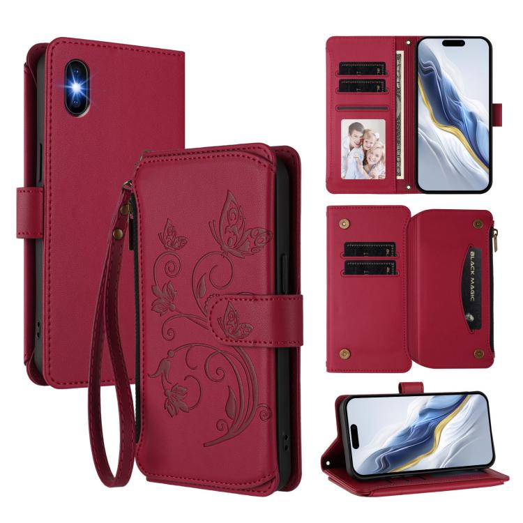 Ví da khóa kéo đa thẻ hoa tình yêu bướm, dành cho iPhone 11 Pro Max, dành cho iPhone 11, dành cho iPhone 11 Pro, dành cho iPhone X / XS, dành cho iPhone XR, dành cho iPhone XS Max