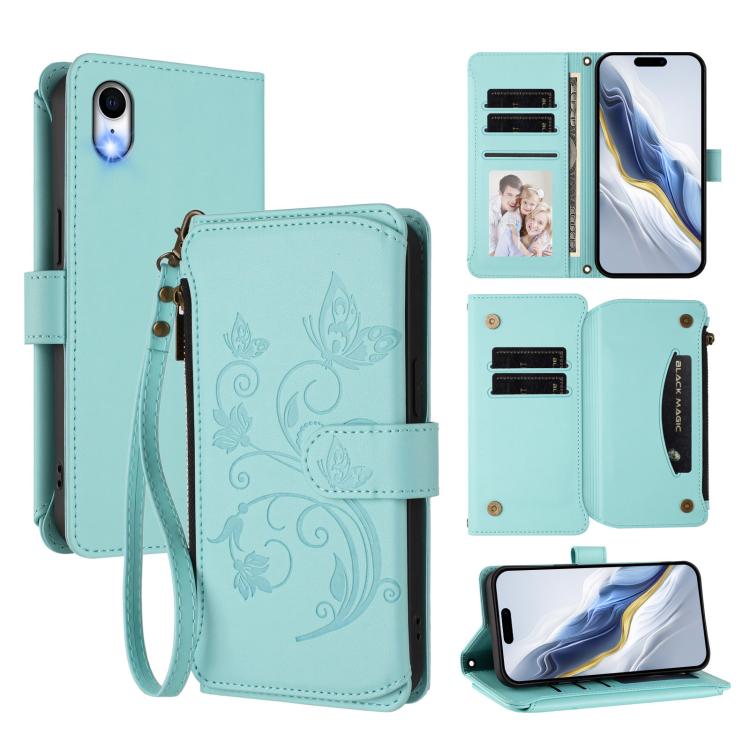 Ví da khóa kéo đa thẻ hoa tình yêu bướm, dành cho iPhone 11 Pro Max, dành cho iPhone 11, dành cho iPhone 11 Pro, dành cho iPhone X / XS, dành cho iPhone XR, dành cho iPhone XS Max