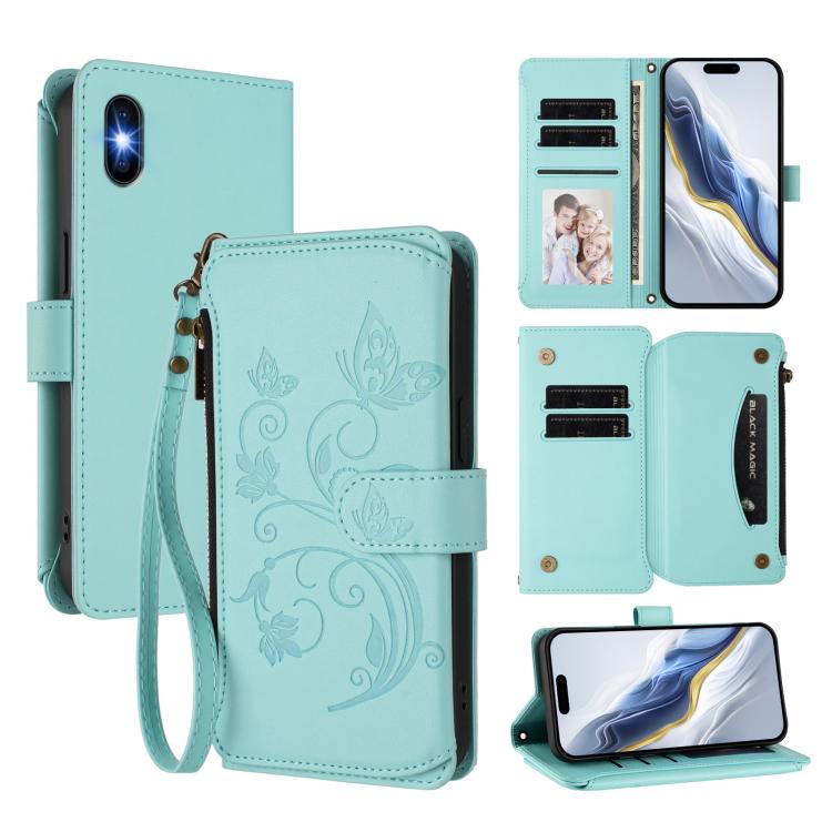 Ví da khóa kéo đa thẻ hoa tình yêu bướm, dành cho iPhone 11 Pro Max, dành cho iPhone 11, dành cho iPhone 11 Pro, dành cho iPhone X / XS, dành cho iPhone XR, dành cho iPhone XS Max