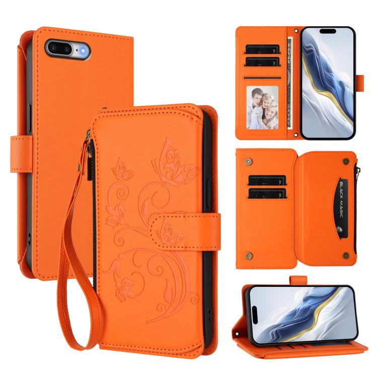 Ví da khóa kéo đa thẻ hoa tình yêu bướm, dành cho iPhone 7 Plus / 8 Plus